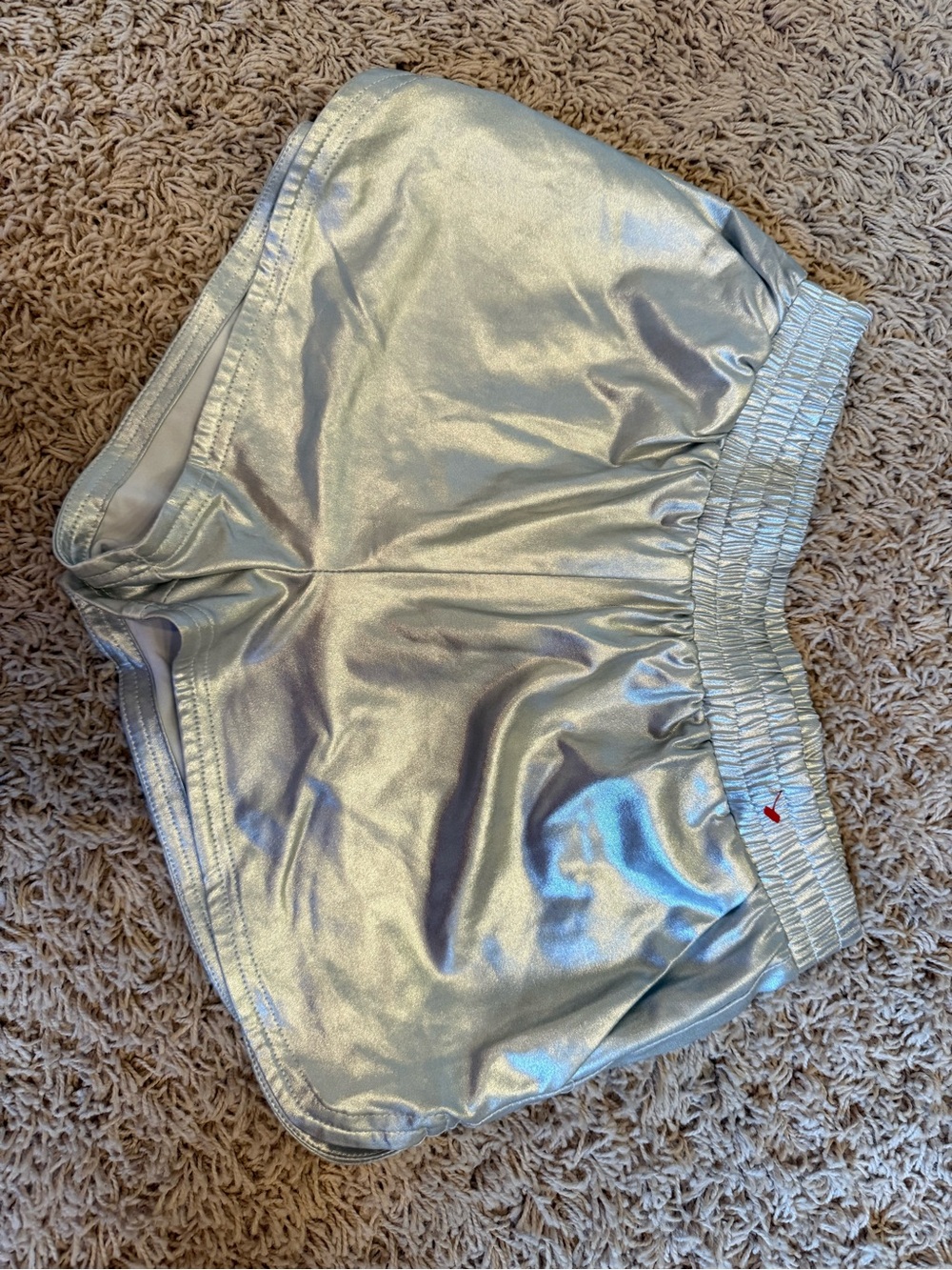 Metallic Silver Athletic Shorts with Elastic Waist